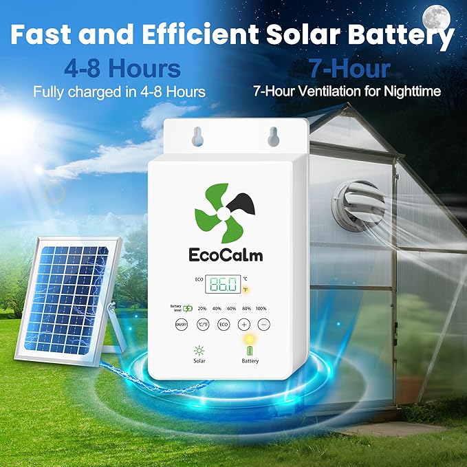 Solar Fan with Battery and Adjustable Thermostat 8 Solar Powered Fans for Shed with 25W Bifacial Solar Panel &amp Exhaust Fan for Greenhouse/Outside with Anti-backflow Valve