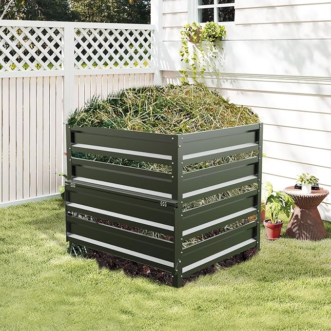 Compost Bin Outdoor - 285 Gallon Composter with Rust-Proof Coating Painted Finish Large Compost Bin for Producing Fertilizer from Kitchen Waste and Fallen Leaves（Metal）
