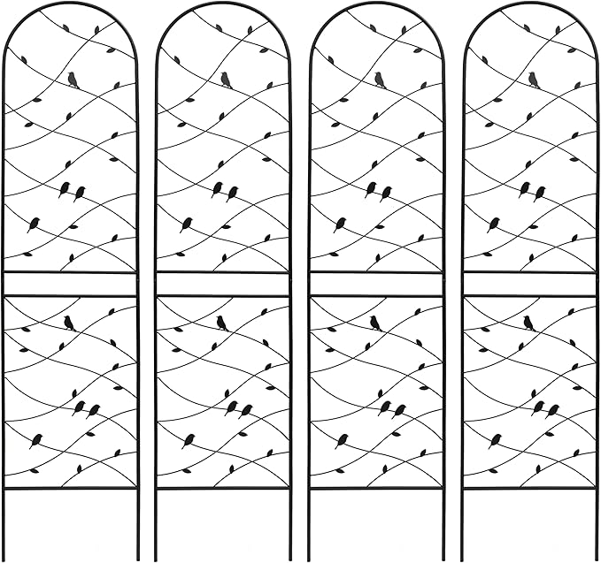 4 Pack Garden Trellis Outdoor Metal Garden Arbor with Rustproof for Climbing Plants Bird Decor Trellis for Backyard Garden Patio (Black 86.7H'')
