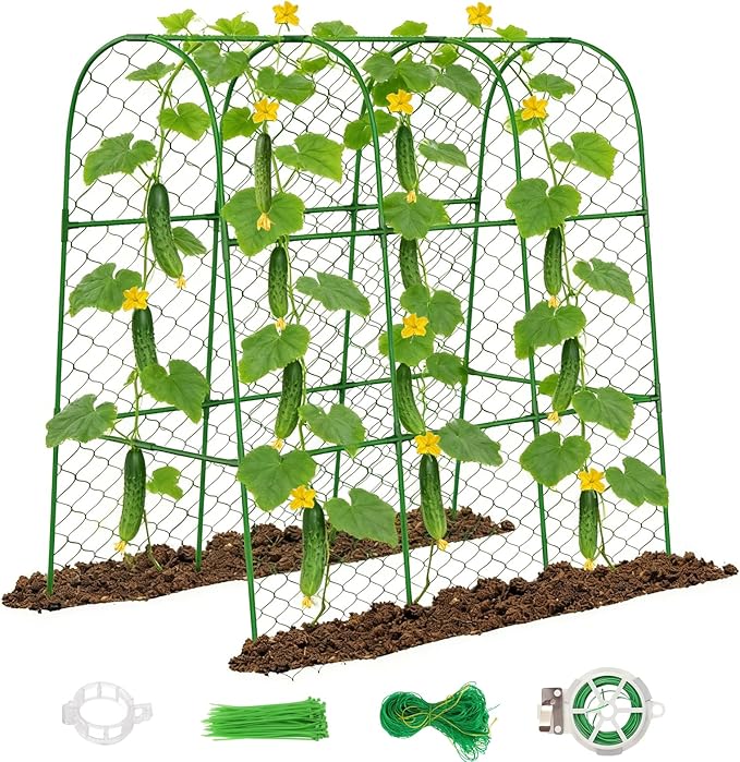 Amoskey Cucumber Trellis for Raised Beds Cucumber Trellis for Climbing Plants Outdoor with Garden Netting and Plant Clip Metal Arch Garden Trellis Ideal for Cucumbers Tomatoes and Flowers