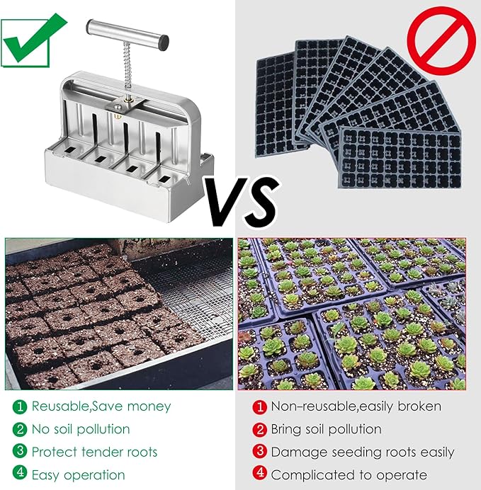 Soil Blocker 2 inch Manual Soil Block Maker Handheld Gardening Seedling Tool with Comfortable Handle for Gardens Farms Seedings Cuttings Greenhouses Gardens (Type 3)