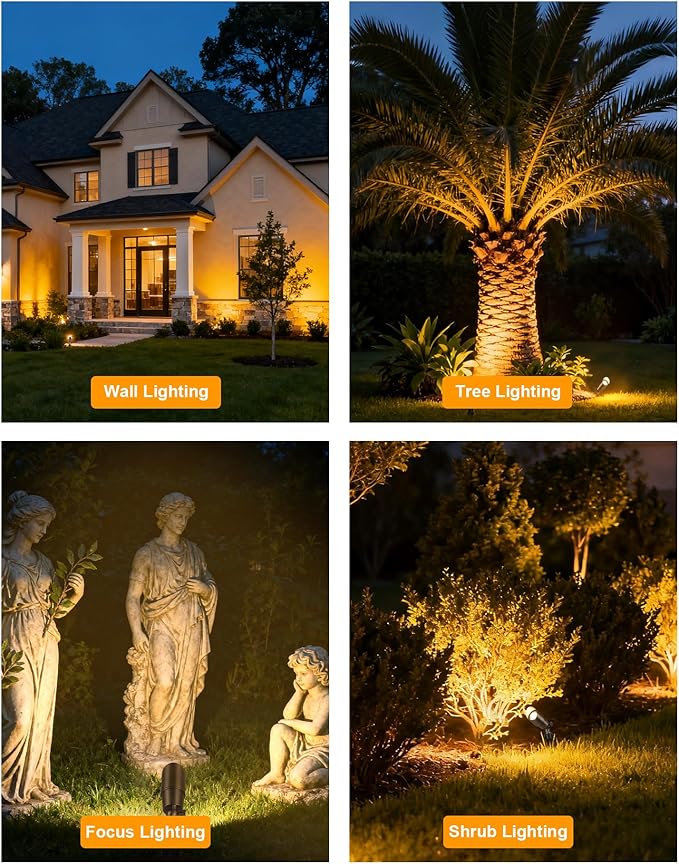 PARTPHONER Solid Brass Low Voltage Landscape Lighting Wired 12V LED Landscape Spotlights with Aluminum Housing MR16 Bulb Heavy Duty Outdoor Waterproof Up Lights for Garden Yard Trees 4Pack