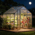 6x6 FT Outdoor Greenhouses Accessible Greenhouses with Roof Vents and Sliding Doors Aluminum Frame Polycarbonate Material Large Greenhouse for Outdoor Gardens and Backyards