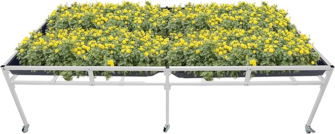 HECASA 4' x 8' Rolling Flood Table Tray Stand for Hydroponic Trays Reservoirs Hydroponic Tray Plants Stand Toolless Assembly Tray Stand Heavy Duty Steel Powder Coated White 600 LBS Weight Capacity