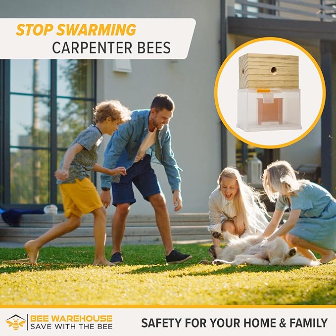 Carpenter Bee Trap - Wood Boring Bee Trap - Unique Catch &amp Release Outdoor Carpenter Bee Trap - Includes Hanging Hardware &amp 5 Bee Dams