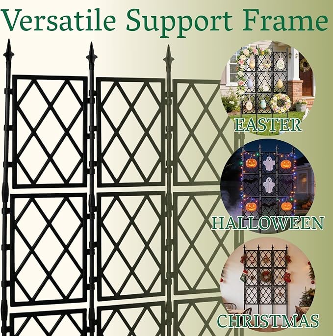 Garden Trellis Frame for Climbing Plants Outdoor | 65 Inch PE-Coated Metal Pipes &amp Plastic Grids Rose Wall Trellis | Rustproof Privacy Screen Plant Support Frame for Flowers Vines Vegetables Indoo