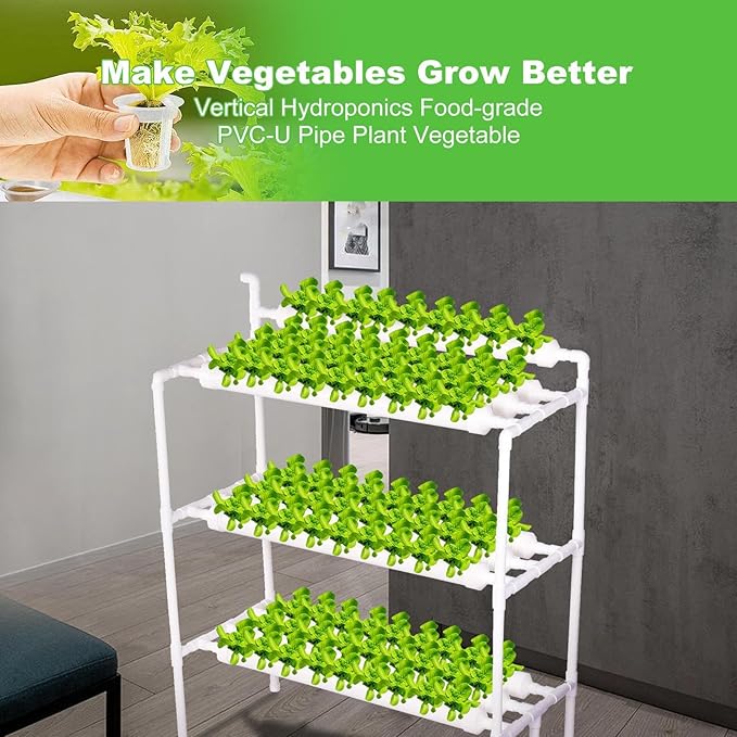 Generic Indoor Hydroponics Growing System Kit 90 Plant Sites 3 Layers Food-Grade PVC-U Pipes Hydroponic Grow Kit for Vegetables Fruits Herbs