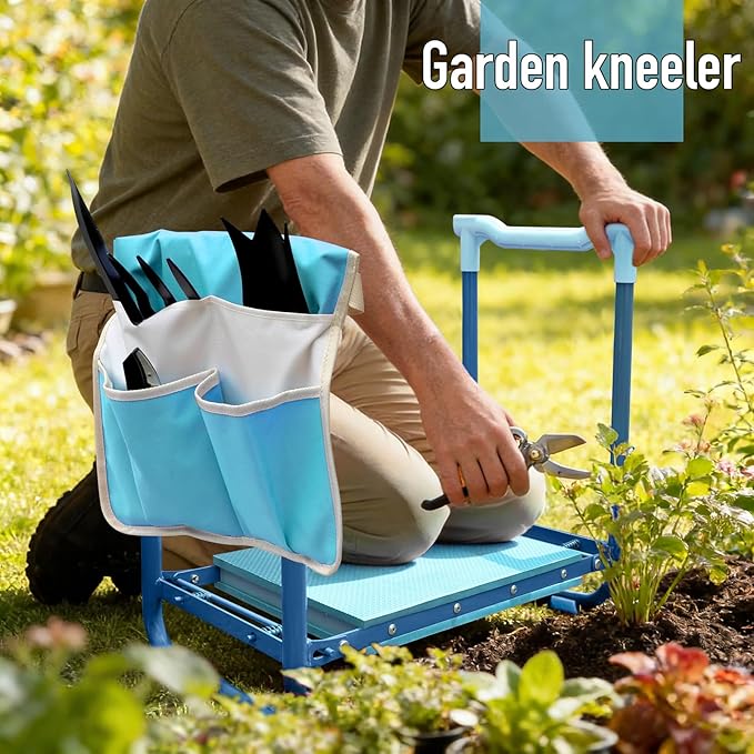 Folding Garden Stool and Kneeler Heavy Duty Garden Kneeler and Seat Kneeling Device for Gardening Gardeners and Seniors (Blue)