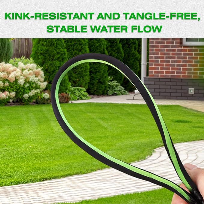 15FT Lightweight Super Flexible Garden Hose - Kink-Free Non-Expanding Easy Storage for Yard Lawn Outdoor Use (Black-Green)