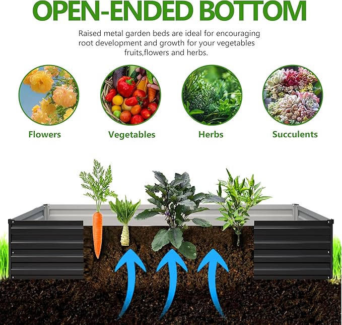 2PCS 12x3x1ft Galvanized Raised Garden Bed Kit Galvanized Planter Raised Garden Boxes Outdoor Large Metal Raised Garden Beds for VegetablesBlack