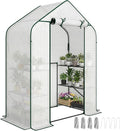 Outsunny 4.7' x 2.3' x 6.2' Small Greenhouse for Outdoors 3 Tiers 6 Shelves Portable Greenhouse with UV-Resistant PE Cover Walk-in Green House with Roll-Up Door White