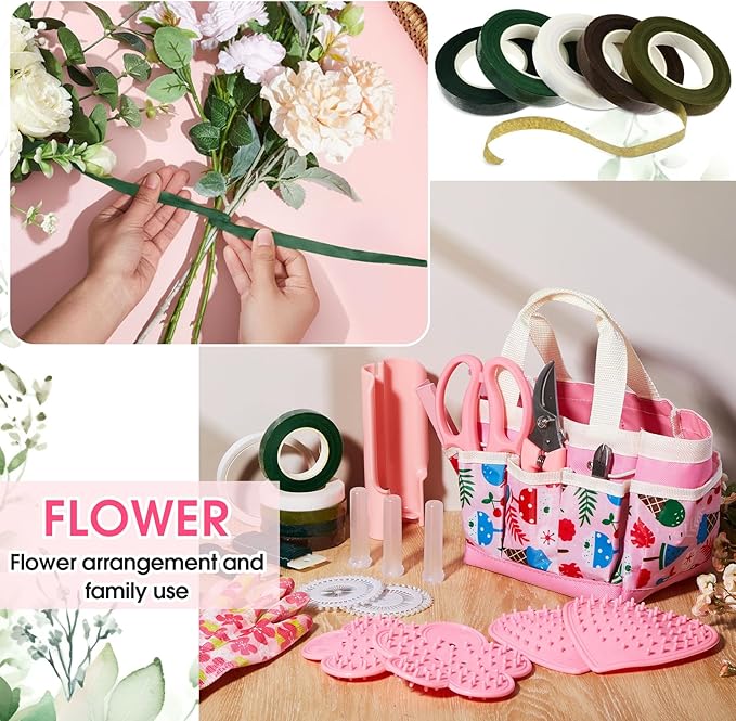 Lasnten 211 Pcs Gardening Tools Kit Floral Arrangement Supplies Pink Tote Storage Bag and Flower Stripper Floral Gloves Pruning Shears Scissors Etc Bouquets Crafts Gifts for Women Valentine's Day