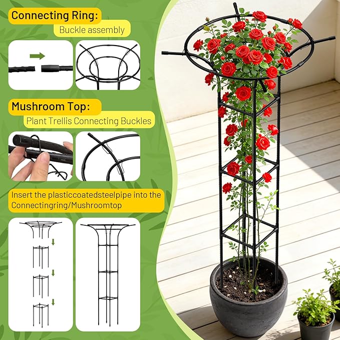 Garden Trellis for Climbing Plants Outdoor 65 Inch Mushroom Top Trellis for Climbing Plants Plant Trellis Support for Potted Plants Climbing Vine Rose Clematis Vegetable Trellis 1 Pack (1)
