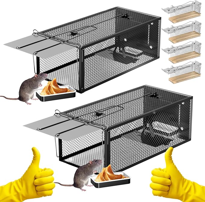 Humane Rat Traps - Large 12.5 Inches Upgraded Mouse Trap for Outdoors &amp Indoors - Reusable Rat Trap Cage for Mouse and Small Animals - Effective Quick Simple to Use (6-Pack)