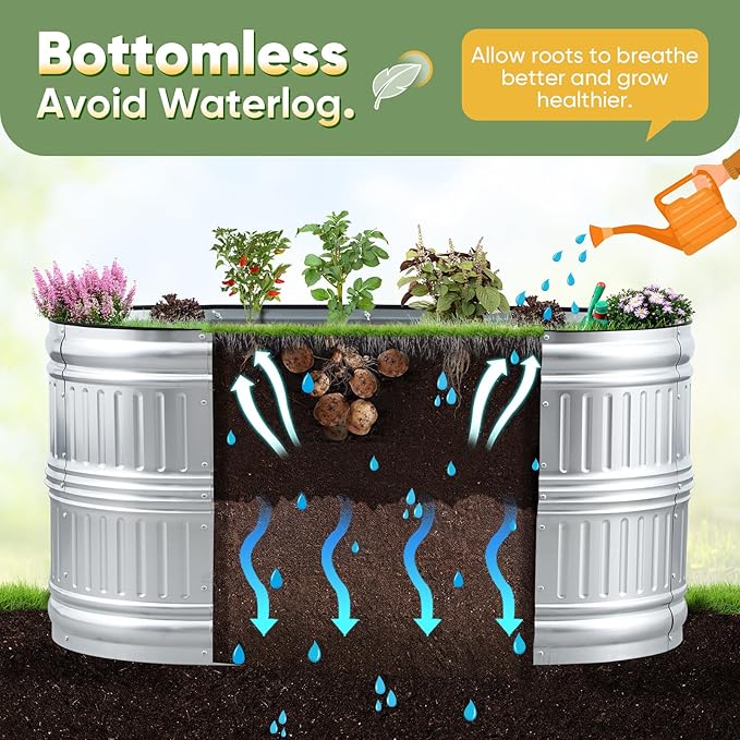 KING BIRD Raised Garden Bed Kit 2025 Upgraded Modular DIY Galvanized Planter Garden Box Outdoor for Gardening Vegetables Flowers Elegant Roman Column Design 47x24x24 in Silver
