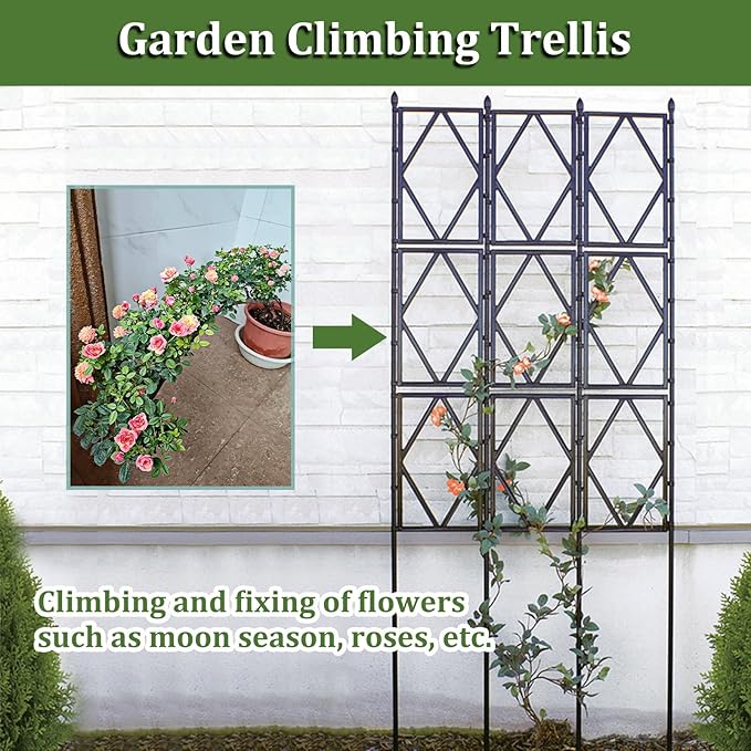 Plant Trellis for Climbing Roses Outdoor Foldable Plant Support Trellis for Easy Storage Patio Decorative Garden Trellis Vines Climbing Frame Black(W60xH180CM(2.0x5.9FT))