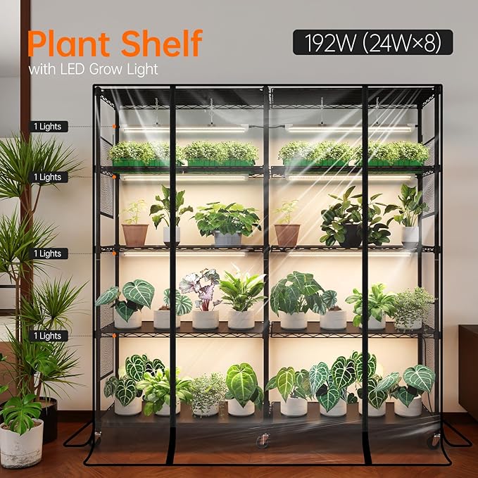 Bstrip Indoor Greenhouse with Grow Light Large Plant Shelf with 8 Pack T8 Full Spectrum Plant Lights and Cover mini Greenhouse for Indoor Plant Seed Starting (58 L x 13.8 W x 59 H)