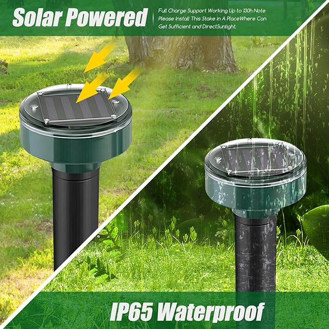 8 Pack Ultrasonic Solar Mole Repellent Gopher Repellent Waterproof Vole Chipmunk Groundhog Repellent Outdoor Sonic Spikes Rodent Repellent Mole Deterrent Snake Repellent for Yard Lawn