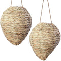 DECOHS 2 Pack Large Woven Reed Wasp Nest Decoy 10 x 7.5 Inch Hanging Fake Wasp Nests Decoration Faux Hornet Nest Wasps Deterrent for Outdoor Garden Yard Patio Eaves