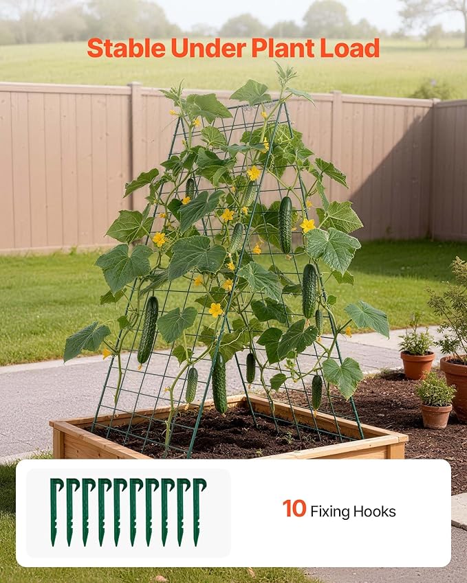 VEVOR Cucumber Trellis 35 x 55 Foldable A-Frame Garden Trellises for Raised Bed 4 Panels Metal Rustproof Outdoor Climbing Plant Support with Gloves for Vine Peas Beans Tomato Flowers