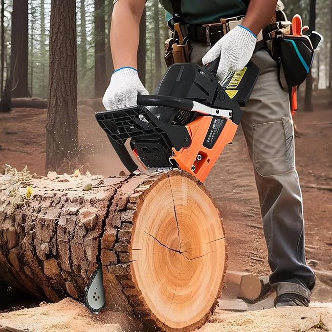 VEVOR 20inch 62CC Gas Powered Chainsaw 3.8 HP 2 Stroke Engine Gas Power Chainsaws with Non-Slip Handle Gas Chainsaws with Dual Fuel Tanks For Wood Cutting Tree Trimming and Land Clearing