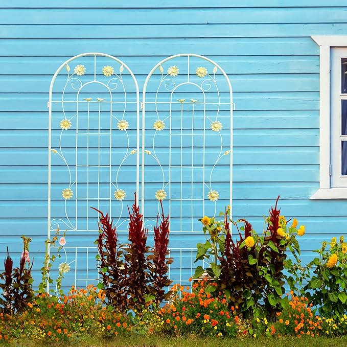 2 Pack 87 x 20in Garden Trellises Metal Garden Arch Trellis for Climbing Plants OutdoorRose VegetablesVines Cucumbers (Cream White)