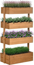 Vertical Garden Planter Wooden 4 Tier Planter Box Self Draining with Non Woven Fabric for Outdoor Flowers Vegetables and Herbs Orange