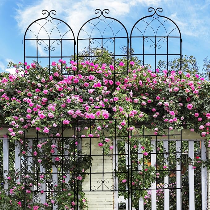4 Pack Rustproof Metal Garden Trellis 86.7 x 19.7 Sturdy Trellis for Climbing Plants Outdoor Flower and Vine Support Black