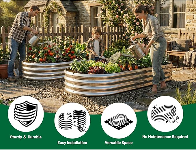 AHEONLAR 2pack 6×3×1ft Raised Garden BedOutdoor Galvanized Planter Boxes Oval Large Metal Raised Garden Beds for Vegetables