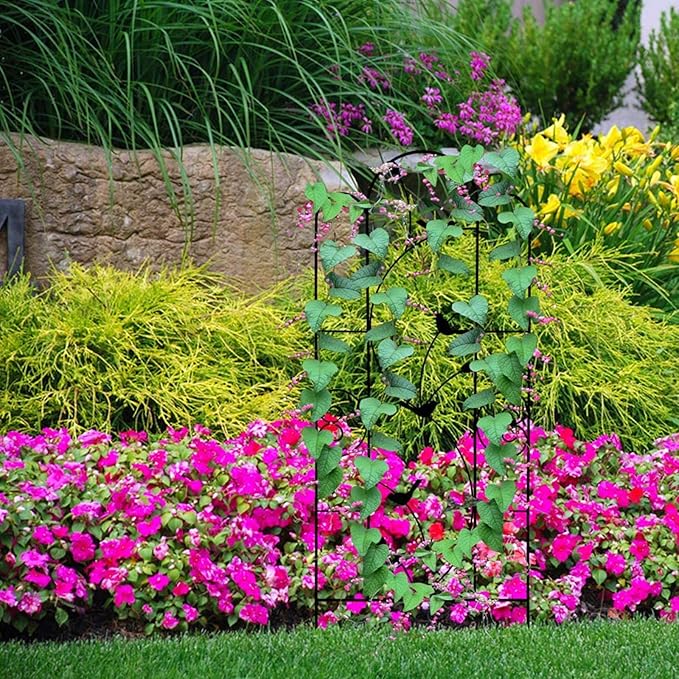 Garden Trellis 8x21in Black Plant Support Frame Metal Plant Support Stakes for Climbing Vines and Flowers Stands