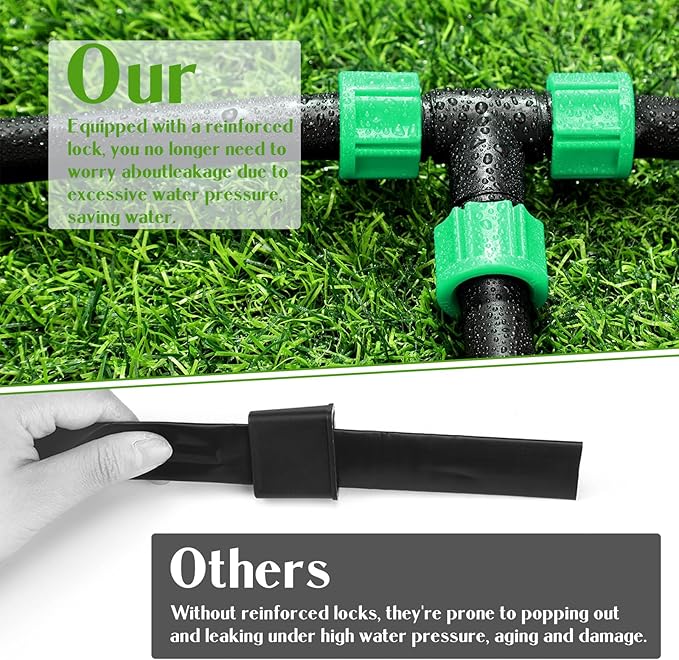 50 Pcs Drip Irrigation Tee Fittings 5/8 Inch Universal Tee Connector Drip Line Tubing Fittings Barbed Compatible with Most 16-17 mm Garden Hose Tubing Sprinkler Systems Green