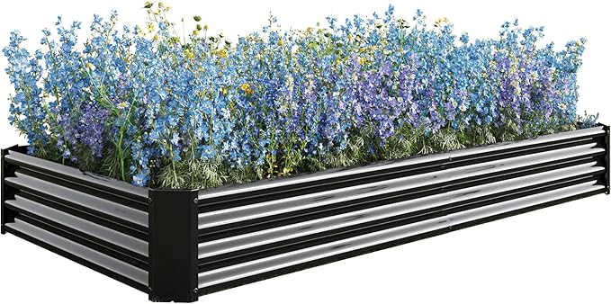 8x4x1ft Raised Garden Bed Outdoor Galvanized Raised Garden Beds Metal Raised Beds for Gardening Vegetables Fruits and Flowers Easy Assembly 202 Gallon Capacity - Black