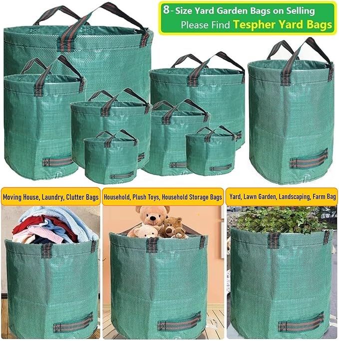 Professional 3-Pack 63 Gallon Lawn Garden Bags Large (D31H19 inch) Yard Waste Bags W/Gardening GlovesStandableReusable Leaf BagLawn Debris BinGarden Trash ContainerPlant Trimmings Bag 4 Handles