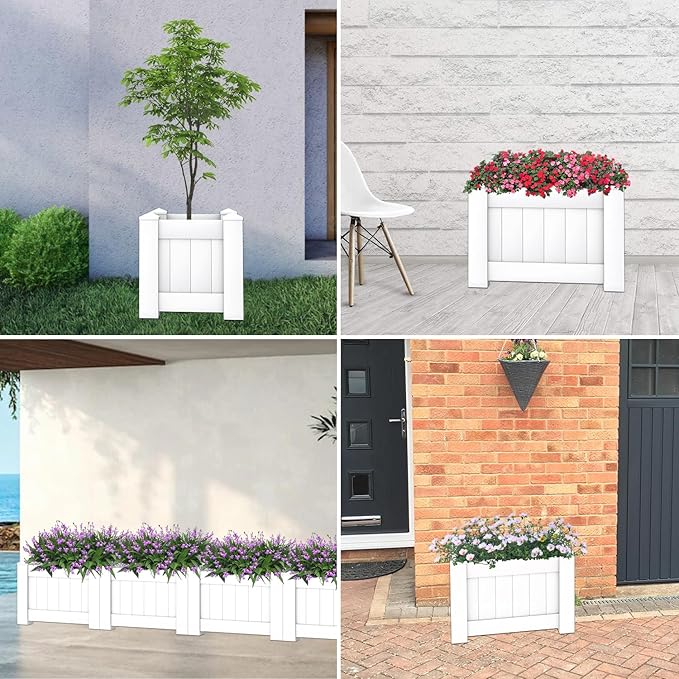 Windscreen4less 5 PCS 31x20x20 Vinyl Raised Bed White Planter Box for Patio Balcony Deck Vegetables Herbs and Succulents Outdoor Indoor