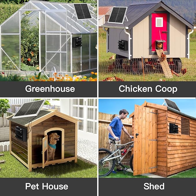 Solar Powered Exhaust Fan 25W Solar Panel +10 Shutter Ventilation Vent Fan for Outside Greenhouse Chicken Coop Shed Pet House