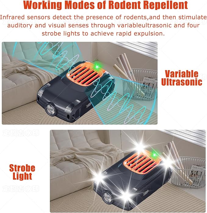 Effective Ultrasonic Rodent Repellent for underhood car Engines for House Garage Kitchen Attic 2 Pack Rodent Mice Rat Repellent Plug in Electronic Rat Pest Deterrent with 4 Strobe Lights