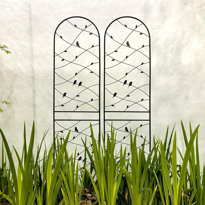 2 Pack Metal Garden Trellis 86.7 x 19.7 Rust-Resistant Trellis for Climbing Plants Outdoor Flower Support Bird Deco Black