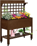 5ftx2ft Eco-Friendly Heavy-Duty Premium Durable Sustainable Natural Wooden Elevated Garden Bed with Wheels Trellis Storage Shelf Dark Brown