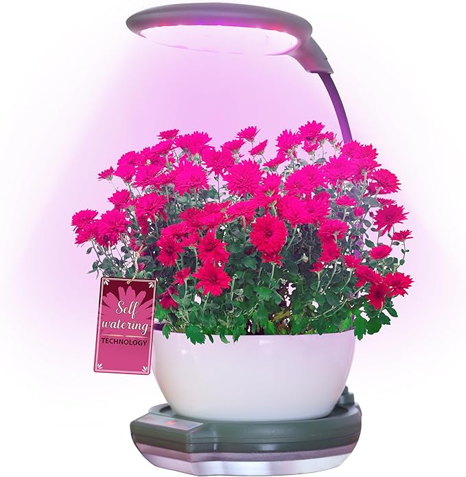 Indoor Garden Growing System Self-Watering Plant Base Smart Gardening System with 17W LED Grow Light &amp Auto Timer for Vegetables Herbs (No Seeds Pot Not Included)