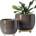 LE TAUCI Ceramic Plant Pots 5.1 + 6.4 Inch Footed Pots for Plants Modern Flower Pots for Home and Office Indoor Planters with Drainage Reactive Glaze Black