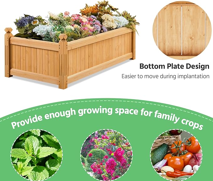 Yaheetech 46″ L × 23.5″ W × 16″ H Wooden Raised Garden Bed Horticulture Wood Rectangular Garden Planter Outdoor Raised Planter Box for Yard/Greenhouse/Vegetable/Flower/Herbs Light Brown
