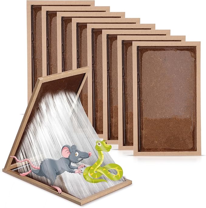Qualirey 8 Pack Large Mouse Glue Traps Heavy Duty Wood Rat Traps Snake Sticky Board with Enhanced Stickiness for Indoor &amp Outdoor Pre-Scented Peanut Taste Non-Toxic Sturdy Wooden Tray Pet Sa