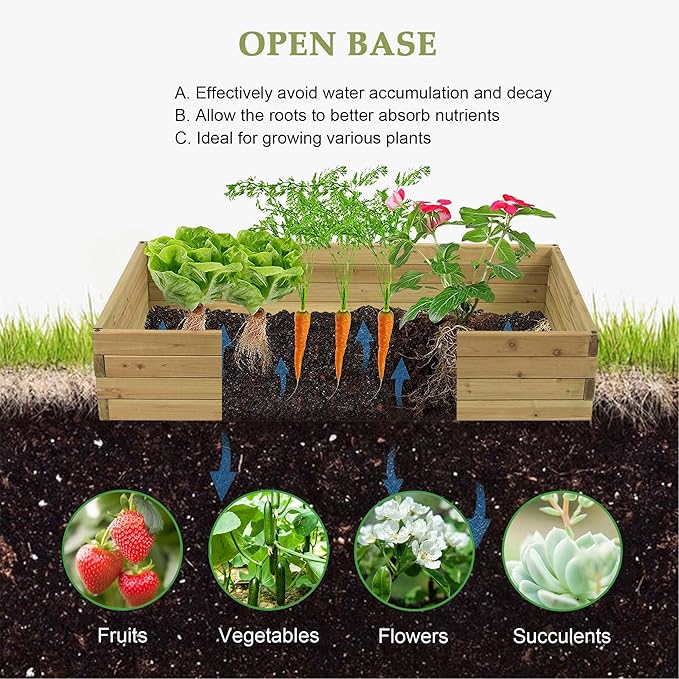 LuxenH me Wood 46 Raised Garden Bed Fir Wood Planting Bed Solid Wood for Vegetable Flower Herbfor Outdoor Lawn Yard Patio Use