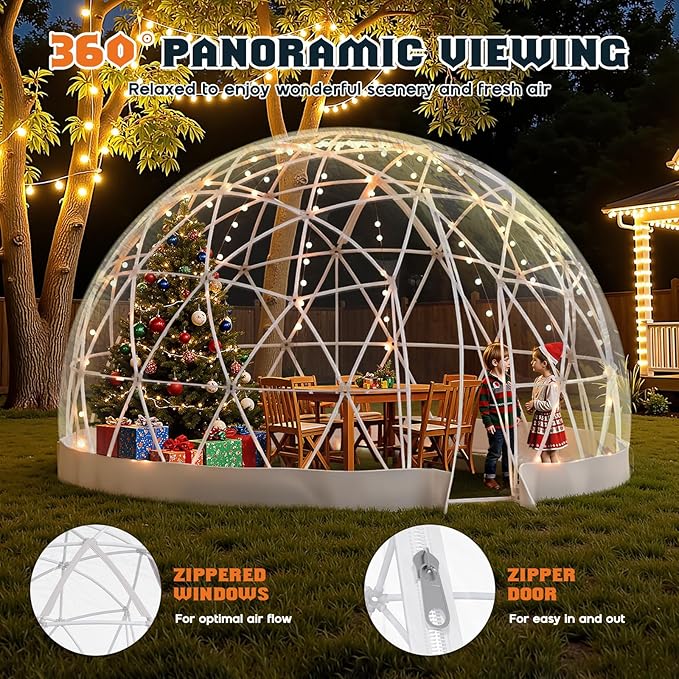 15 FT Garden Dome Greenhouse PVC Transparent Cover Quick Connect Plug Installation Waterproof Pop-up Green House 6-10 Person Bubble Tent for Patio Backyard Party Wedding