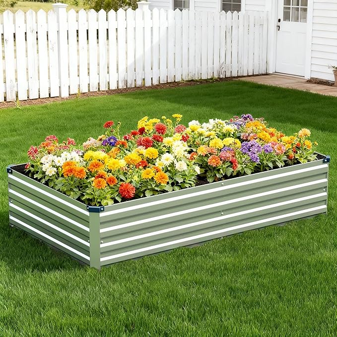Vengarus 6x3x1FT (2 Pack) Galvanized Raised Garden Bed Kit Outdoor Metal Planter Box for Vegetables Rectangular Steel Container Easy Assembly (Silver)