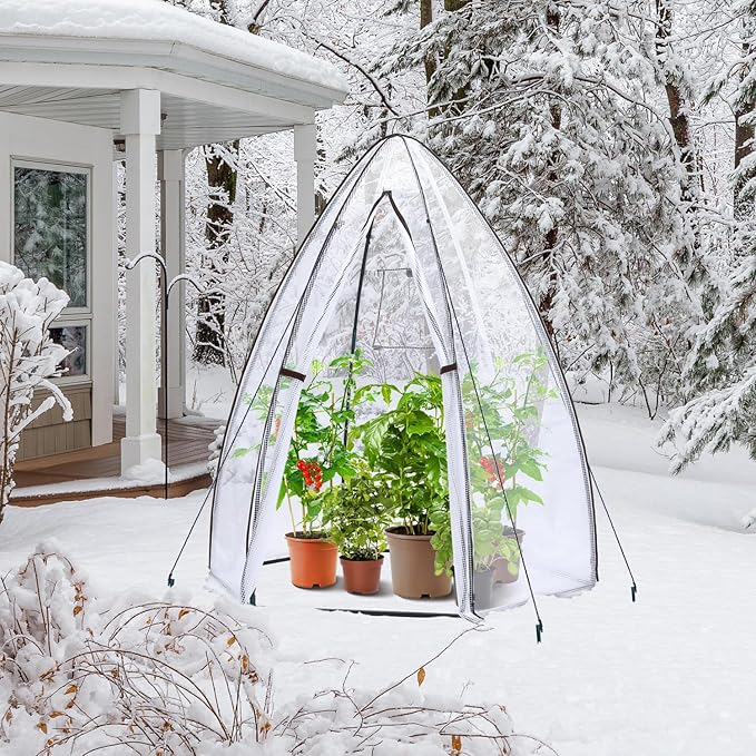 Portable Greenhouse for Outsides Ohuhu Heavy Duty Green House Tent with Durable PE Cover Garden Plant Protector with Zippered Door Mesh Window for Vegetables Flowers Fruits Herbs 63x54x71 Inch