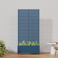 Casaphoria Metal Raised Garden Bed with Trellis and Wheels 72x35x16 Planter Box for Climbing Plants Vegetables &amp Vines Features Drainage Holes and Privacy Screen Blue-Louvered