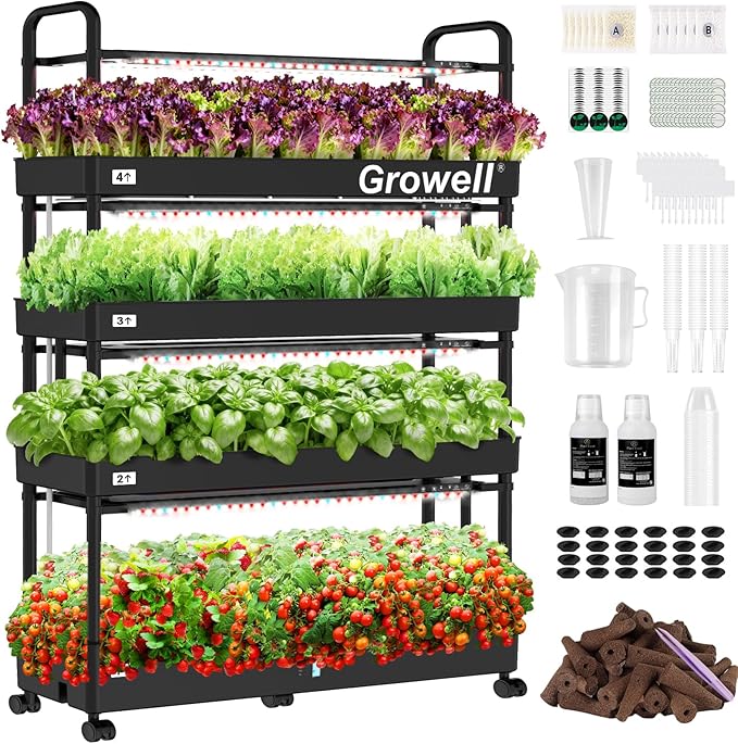 Large Hydroponics Growing System Kit 120 Pods Vertical Indoor Herb Garden Kit with 2 Light Modes &amp Auto Circulating Water System 48L Movable Indoor Gardening System for Herb Vegetable Fruit