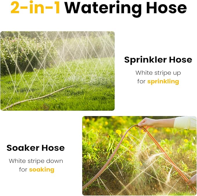 LINEX Sprinkler Soaker Hose 50 ft 2 pack for Garden Watering Hose with Holes High-Efficiency Sprinklers System for Lawn and Garden with Staples