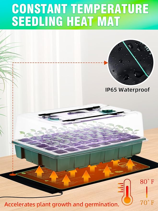 Seed Starter Tray with Grow Lights and Heat Mat 3-in-1 Soil Meter 80-Cell Seed Growing Tray Germination &amp Plant Propagation Station for Indoor Plants 2-Pack